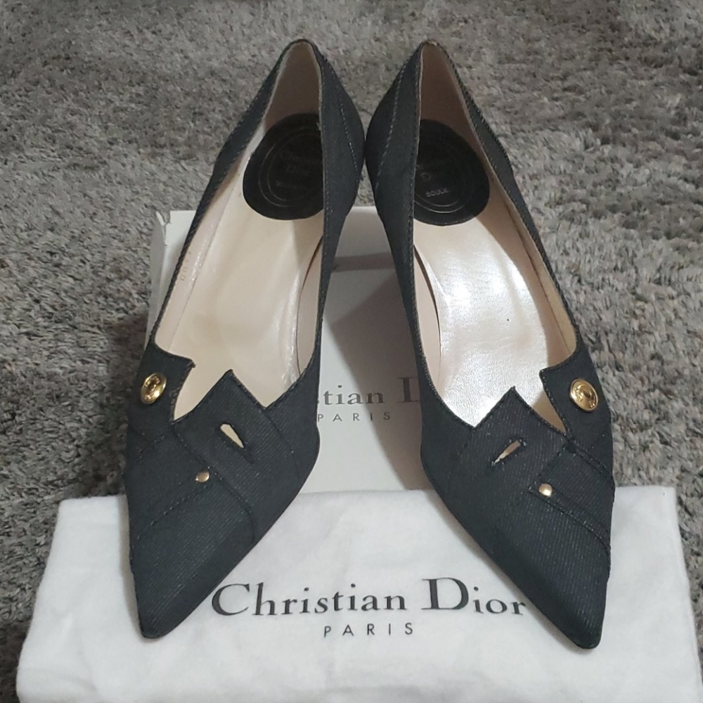 Authentic CHRISTIAN DIOR INDIGO DENIM KITTEN HEELS